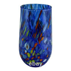 Set of Six 6 Murano Glass Drinking Tumbler Blue Multi Millefiori 14cm