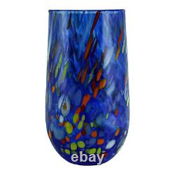 Set of Six 6 Murano Glass Drinking Tumbler Blue Multi Millefiori 14cm