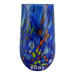 Set of Six 6 Murano Glass Drinking Tumbler Blue Multi Millefiori 14cm