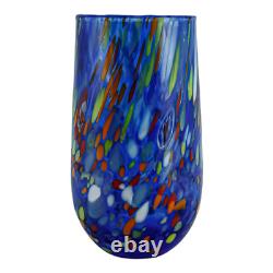 Set of Six 6 Murano Glass Drinking Tumbler Blue Multi Millefiori 14cm