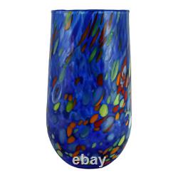 Set of Six 6 Murano Glass Drinking Tumbler Blue Multi Millefiori 14cm
