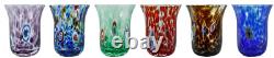 Set of Six 6 Murano Glass Drinking Tumblers Blue Red Green Purple Millefiori