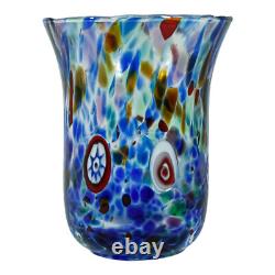 Set of Six 6 Murano Glass Drinking Tumblers Blue Red Green Purple Millefiori