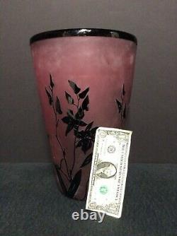 Signed Steven Correia Limited Edition Etched Art Glass Cameo Floral Vase