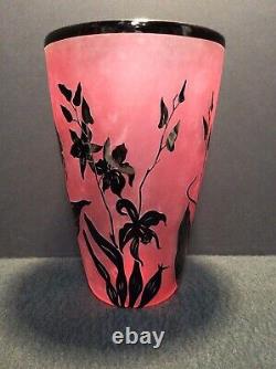 Signed Steven Correia Limited Edition Etched Art Glass Cameo Floral Vase