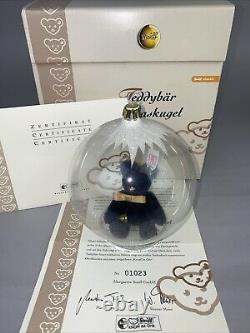 Steiff Ltd Edition Xmas Teddy Bear in Glass Ball 8cm Blue EAN656231