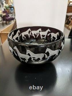 Steven Correia Limited Edition Black & White Horses Art Glass Bowl