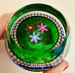 Stunning Perthshire Emerald Green Floral Faceted Limited Edition Paperweight