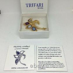 TRIFARI JEWELS 1997 Limited Edition Gold Tone Flower BROOCH Glass Cabochons MIB