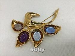 TRIFARI JEWELS 1997 Limited Edition Gold Tone Flower BROOCH Glass Cabochons MIB