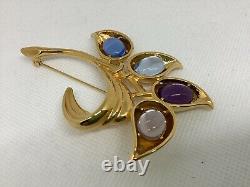 TRIFARI JEWELS 1997 Limited Edition Gold Tone Flower BROOCH Glass Cabochons MIB