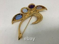 TRIFARI JEWELS 1997 Limited Edition Gold Tone Flower BROOCH Glass Cabochons MIB