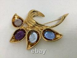 TRIFARI JEWELS 1997 Limited Edition Gold Tone Flower BROOCH Glass Cabochons MIB