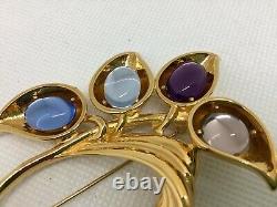 TRIFARI JEWELS 1997 Limited Edition Gold Tone Flower BROOCH Glass Cabochons MIB