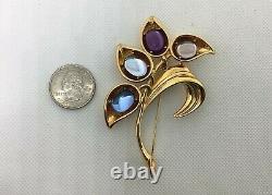 TRIFARI JEWELS 1997 Limited Edition Gold Tone Flower BROOCH Glass Cabochons MIB