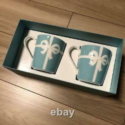 Tiffany & Co Blue Ribbon Porcelain Pair Mug Cup Set Gift Box Limited