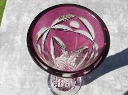 Unique Val St Lambert Vintage Crystal Glass Cranberry Clear Cut Fushia Vase