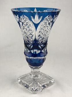 VAL SAINT LAMBERT 1995 Crystal Blue Overlay Vase 11 Limited Edition 103 / 150