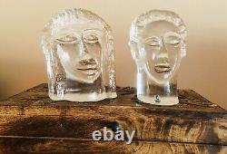 VINTAGE Erik Hoglund signed Pukeberg Glassworks Man Woman Sculptures, c. 1980