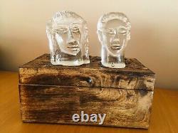 VINTAGE Erik Hoglund signed Pukeberg Glassworks Man Woman Sculptures, c. 1980