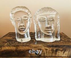 VINTAGE Erik Hoglund signed Pukeberg Glassworks Man Woman Sculptures, c. 1980