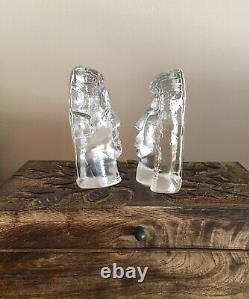 VINTAGE Erik Hoglund signed Pukeberg Glassworks Man Woman Sculptures, c. 1980