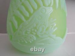 Vaseline FENTON CAMEO Glass CARVED FROG IN THE FERN VASE Kelsey Murphy Bomkamp