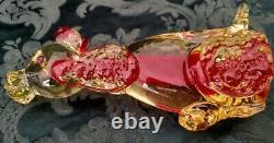Vaseline Glass MURANO Perfect Poodle 40's withRed Cased Green Glass Beauty