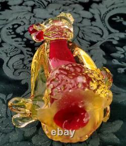 Vaseline Glass MURANO Perfect Poodle 40's withRed Cased Green Glass Beauty