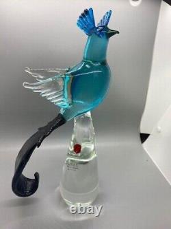 Vintage Formia Vetri Di MURANO Glass Bird of Paradise Blue Black & Label LTD. ED