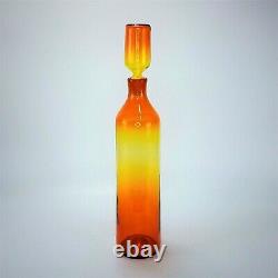 Vintage Signed Blenko Mid Century Ambergina Glass Decanter w Stopper 22 Tall