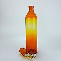 Vintage Signed Blenko Mid Century Ambergina Glass Decanter w Stopper 22 Tall