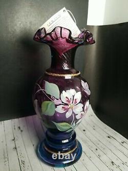 Vtg 1996 Fenton Plum Opalescent Gold Vase Signed Handpainted 8.75 50th Mulberry