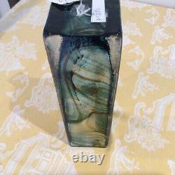 Whitefriars Art Glass Green STREAKY LONG RECTANGLE Vase Geoffrey Baxter 1971
