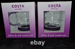 X2 Limited Edition, Costa Coffee mug and Cork coaster purple Borosilicate glass