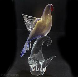 2 Gorgeous Vtg Murano Parrot Birds Exotic Formia Paire Art Glass Label Italie