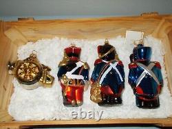 4 SOLDATS NAPOLÉONIENS ornements en verre / Kurt Adler / Boîte en bois / Collection Polonaise