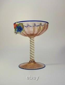 Années 1890 Rare Antonio Salviati 24k Gold Glass Champagne Verre Fleurs Appliquées