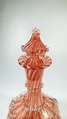 Antique Années 1930 Salviati Latticino/zanfirico & Cooper Aventurine Glass Decanter