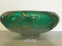 Antique Art Nouveau Français Art Glass Mont Joye Legras Gilt Floral Console Bowl