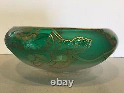 Antique Art Nouveau Français Art Glass Mont Joye Legras Gilt Floral Console Bowl