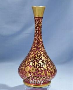 Antique Bohemian Moser Gold Leaf Cranberry Glass Lady Portrait Vase Circa 1900