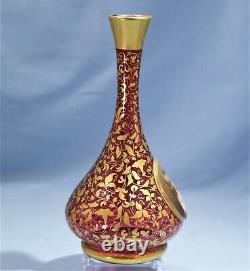Antique Bohemian Moser Gold Leaf Cranberry Glass Lady Portrait Vase Circa 1900