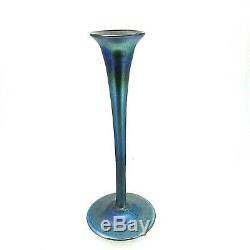 Antique L. C. Tiffany Favrile Bleu Iridescent Art Glass Vase Cannelée Bud (# 1504)