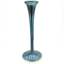 Antique L. C. Tiffany Favrile Bleu Iridescent Art Glass Vase Cannelée Bud (# 1504)