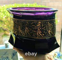 Antique Moser 1890 Améthyste 12 Facette Vase Gold Warrior Frieze 2.5 Heavy Rare