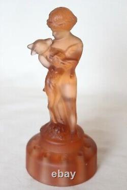 Art Déco Bol en verre ambre en 3 pièces avec deux figurines d'enfants 'Cleo' par Cambridge Glass