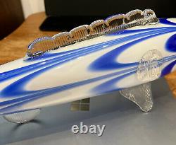 Art Italien Baleine De Verre Bouche Blown Main Formé Blue Rods Art Stretch Swung Fish