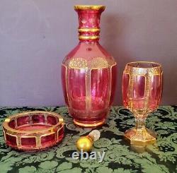 Art Nouveau Moser 1900's Rare Magnifique Decanter, Goblet, Ashtray & Stopper