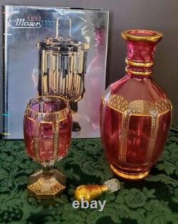 Art Nouveau Moser 1900's Rare Magnifique Decanter, Goblet, Ashtray & Stopper